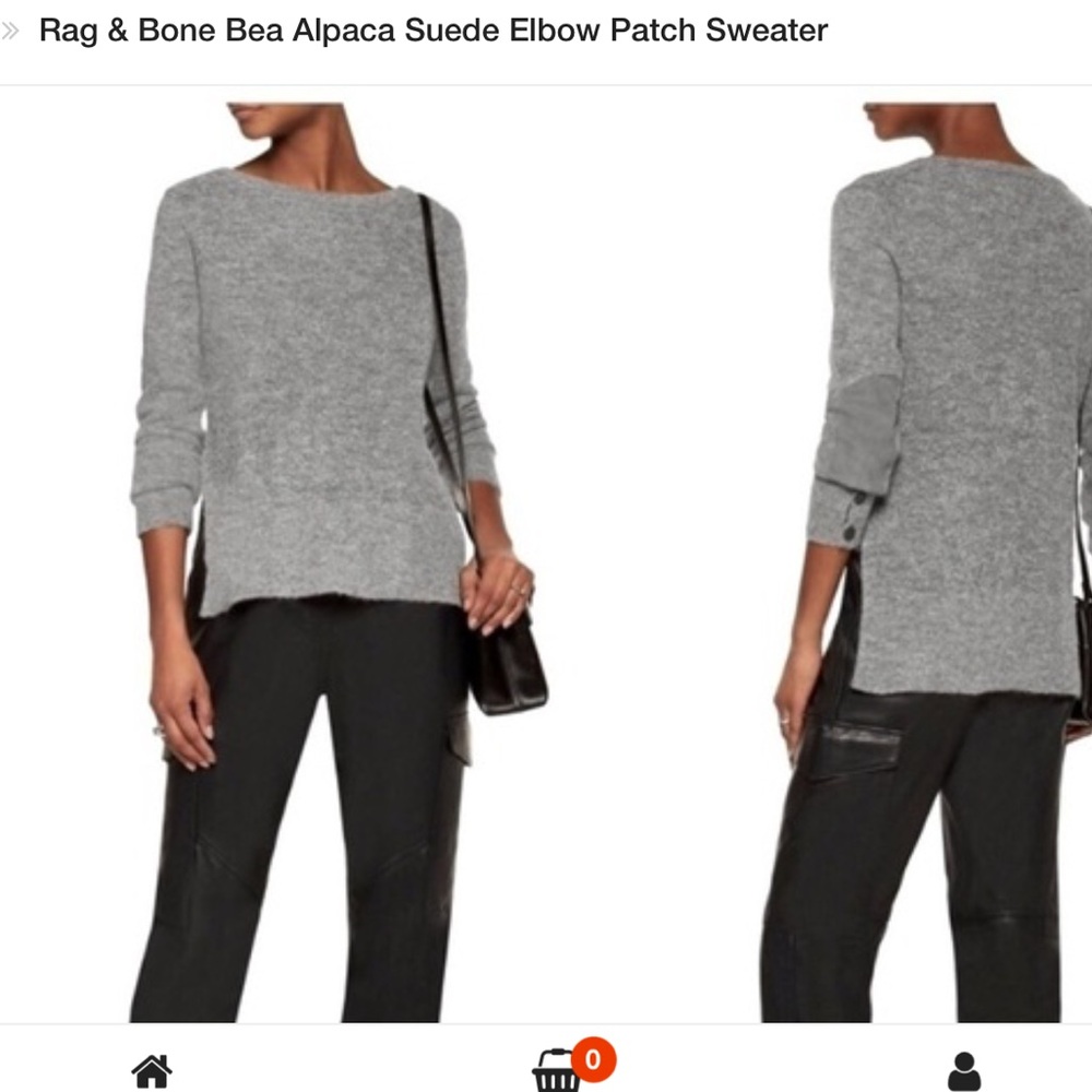Rag & Bone ‘Bea’ Grey Alpaca-blend Suede Elbow Patch Sweater